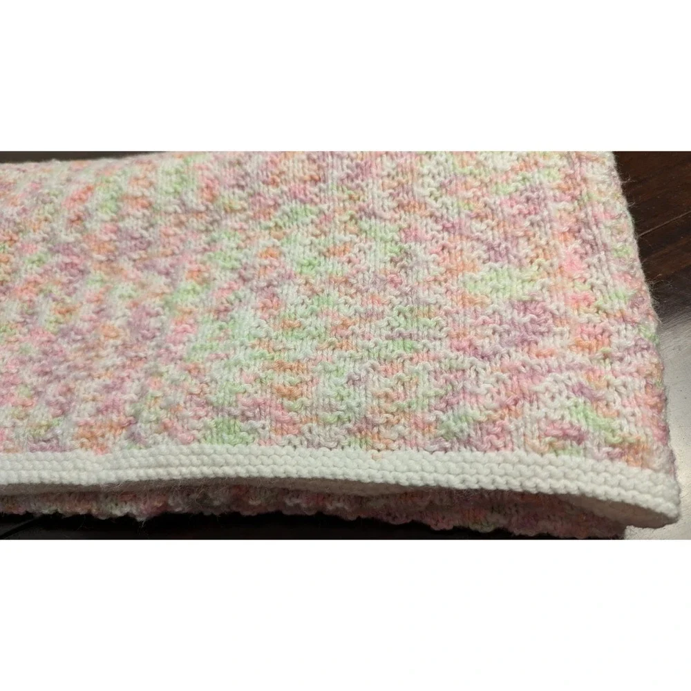 Baby Blanket Pastel Afghan Pink Green White Nursery Stroller Blanket Handmade